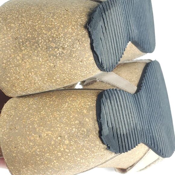 Taos Women’s Julia US9-9,5 Beige Leather Woven Cork Wedge Strappy Sandals - Picture 14 of 16